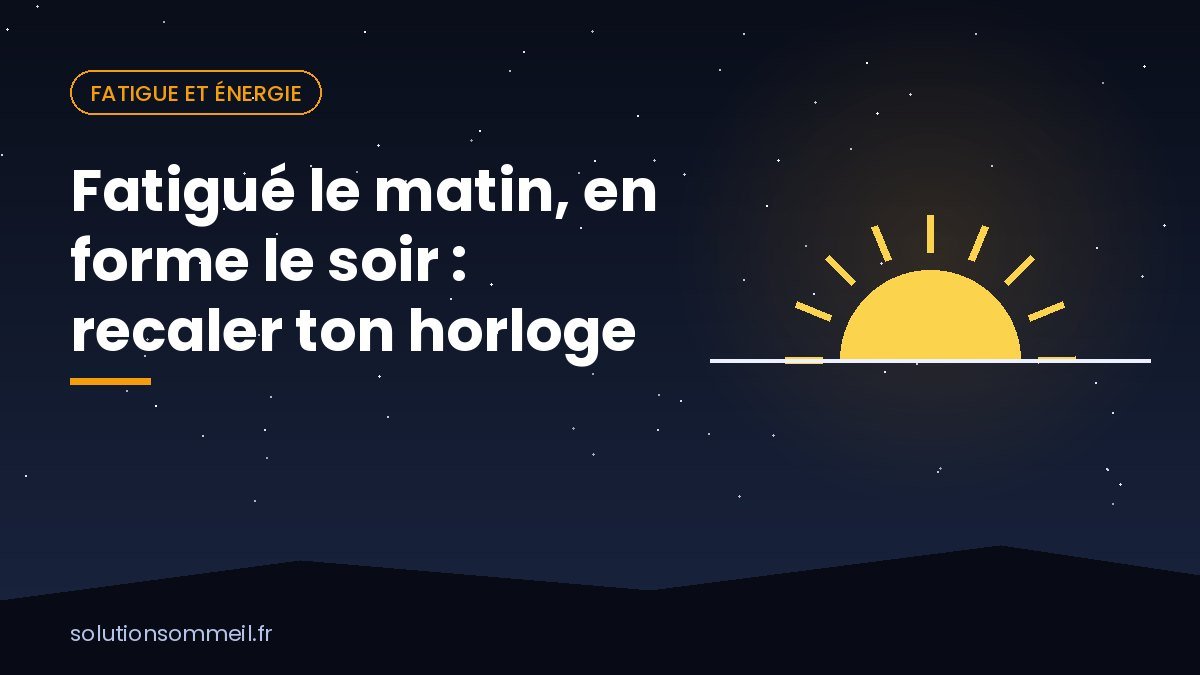 Illustration d'un matin endormi et d'une soirée animée reliés par une horloge, symbole d'un rythme décalé vers le soir