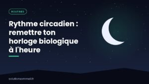 Illustration mi-jour mi-nuit avec une horloge, la lumière du matin et une lampe douce le soir, symbolisant le rythme circadien