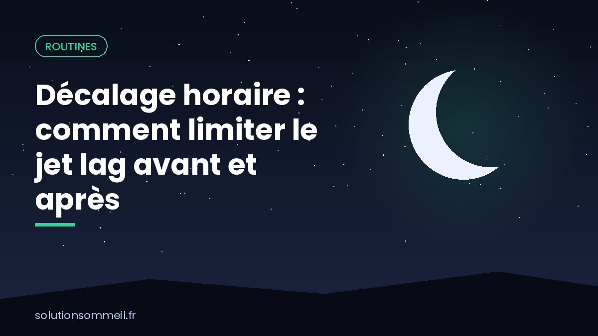 Illustration d'un voyageur en avion devant un hublot mi-nuit mi-lever de soleil, symbolisant le décalage horaire